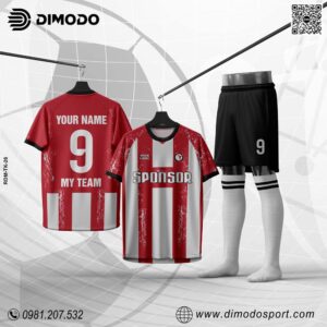 Áo Bóng Đá Thiết Kế DImodo RDM-TK26 Sọc Đỏ Phối Trắng Truyền Thống