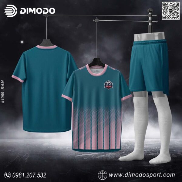 Áo Bóng Đá Thiết Kế Xanh Rêu Viền Hồng Pastel – DIMODO