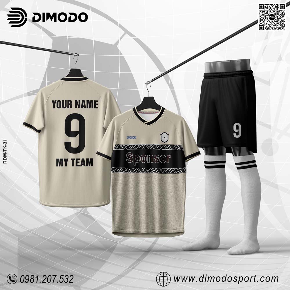 Áo bóng đá thiết kế hiện đại màu be đen TK-31 của Dimodo
