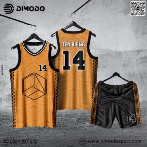 Áo Bóng Rổ Trẻ Em Cam Đất Sát Nách Họa Tiết Tribal