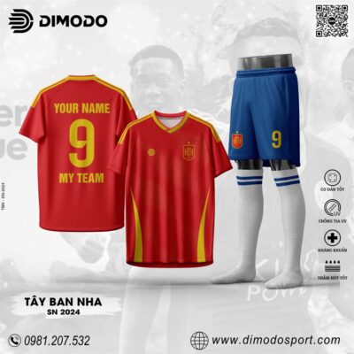 Áo Bóng Đá Đội Tuyển Tây Ban Nha SN 2024 Màu Đỏ Sang Trọng