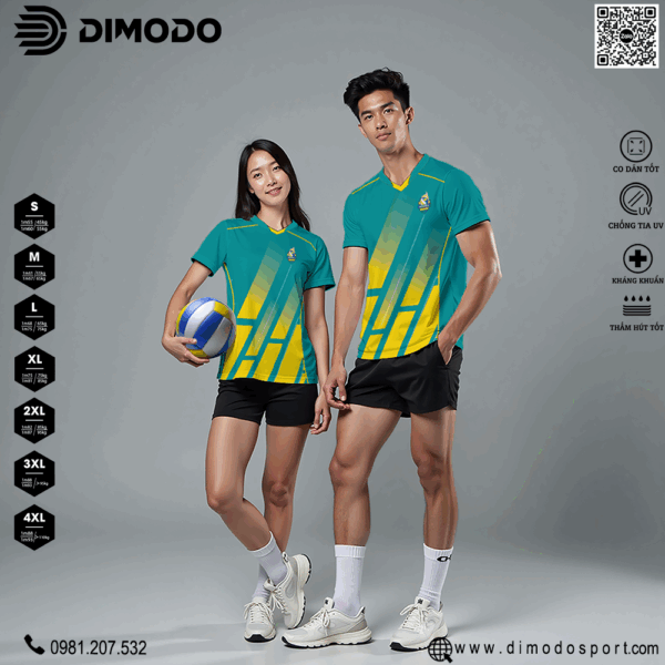 Áo Bóng Chuyền Xanh Ngọc Phối Vàng Độc Đáo