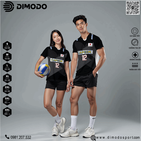 Áo Đồng Phục Bóng Chuyền DIMODO – Đen Cá Tính, Co Giãn Chuẩn Thể Thao