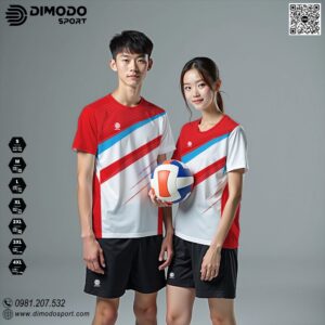 Áo Bóng Chuyền Unisex Đỏ-Trắng