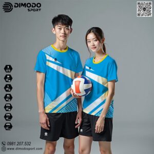 Áo Bóng Chuyền Xanh Dương Viền Vàng - Năng Động, Cá Tính