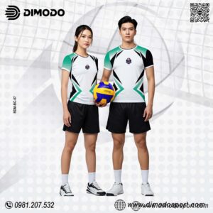 Áo Bóng Chuyền Thiết Kế Riêng Màu Trắng Phối Xanh Lá - Form Unisex