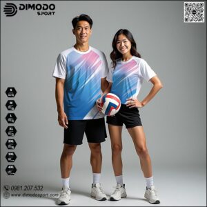 Áo Bóng Chuyền Thiết Kế Màu Xanh Dương Pastel - Phong Cách Gradient Thể Thao Thời Thượng