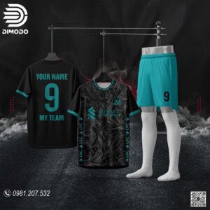 Áo CLB Liverpool Đen Xám Họa Tiết - Viền Xanh Ngọc Năng Động