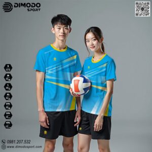 Áo Thể Thao Bóng Chuyền Xanh Dương Thiết Kế Pixel Năng Động
