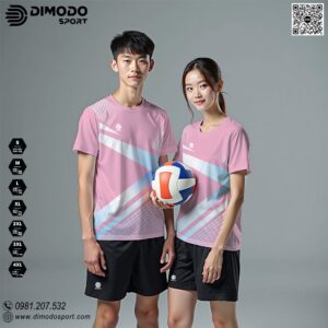 Áo Bóng Chuyền Thiết Kế Hồng Pastel Phối Trắng – Mẫu thể thao unisex năng động