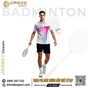 Áo Cầu Lông Dimodo Sport Màu Trắng Họa Tiết Chuyển Sắc Năng Động