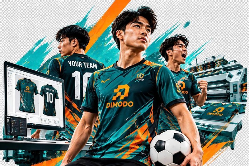 Cầu thủ mặc áo bóng đá DIMODO cùng khu vực thiết kế và sản xuất áo thể thao